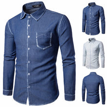 Mens Casual Long Sleeve Shirt Business Slim Fit Shirt Cowboy Blouse Top