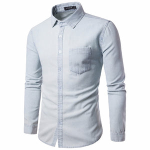 Mens Casual Long Sleeve Shirt Business Slim Fit Shirt Cowboy Blouse Top