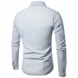 Mens Casual Long Sleeve Shirt Business Slim Fit Shirt Cowboy Blouse Top