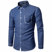 Mens Casual Long Sleeve Shirt Business Slim Fit Shirt Cowboy Blouse Top