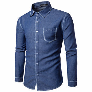 Mens Casual Long Sleeve Shirt Business Slim Fit Shirt Cowboy Blouse Top