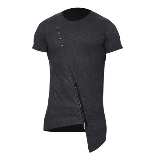 2018 Fashion Men's Zipper Irregular Hem T-shirts Button Decorated Asymmetrical Design Top Tees Casual Hip Hop Men Cotton T Shirt