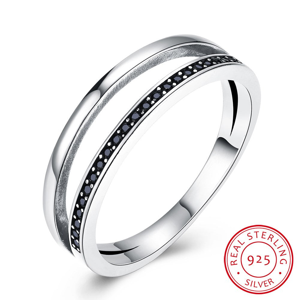 925 Sterling Silver Ring Trendy personality sterling silver retro style black zirconium ring