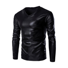 Mens Metallic Shiny Wet Look Long Sleeve T-shirt Top Slim Fit V Neck Blouse