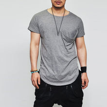 2018 New Summer Men Edge Loose Big Pockets Folded Sleeved t shirt Longline Extended Curved Hem Urban t-shirt Hip Hop Streetwear