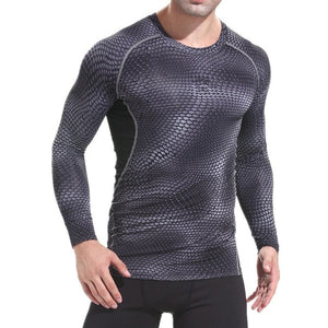 2018 Men Elastic Quick Dry T-shirt Bodybuilding Fitness Tops Compression Striped Plaid Snake Pattern Long-sleeve Tight T Shirts