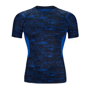 2018 Mens Quick Dry Gyms Wear Muscle Bodybuilding Clothing Fitness Compression Tights Clothes Short Sleeve Gyms T Shirt