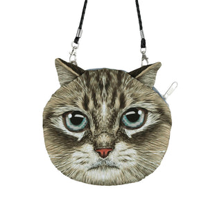 New Cute Women Shoulder Bag Cat Face Cartoon Print Zipper Closure Messenger Clutch Coin Purse Bag