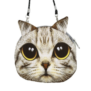 New Cute Women Shoulder Bag Cat Face Cartoon Print Zipper Closure Messenger Clutch Coin Purse Bag