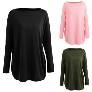 Autumn Women Loose Blouse Solid O-Neck Batwing Long Sleeves Casual Soft Top Pullover