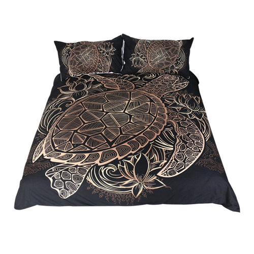 BeddingOutlet Turtles Bedding Set Animal Tortoise Duvet Bed Cover Set Flowers Lotus Home Textiles 3pcs