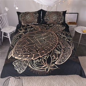 BeddingOutlet Turtles Bedding Set Animal Tortoise Duvet Bed Cover Set Flowers Lotus Home Textiles 3pcs