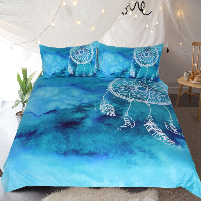 BeddingOutlet Watercolor Dreamcatcher Bedding Set King Blue and Pink Bedclothes for Adult Kids Chinese Style Quilt Cover 3 Pcs