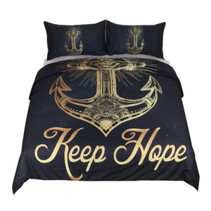 BeddingOutlet 3 Pcs Golden Anchor Duvet Cover Set With Pillowcase Retro Bedding Set King Size Microfiber Quilt Cover