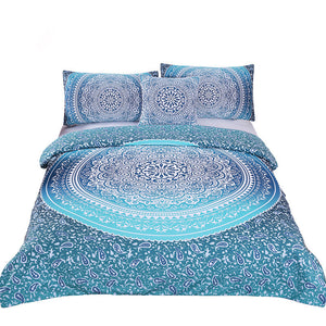 BeddingOutlet Luxury Boho Bedding Set Queen Crystal Arrays Duvet Quilt Cover with Pillow Case Blue Printed Bedspread 4Pcs