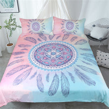 BeddingOutlet Mandala Bedding Set Pink and Blue Duvet Cover With Pillowcases Feathers Bed Set Bohemian Bedclothes 3pcs