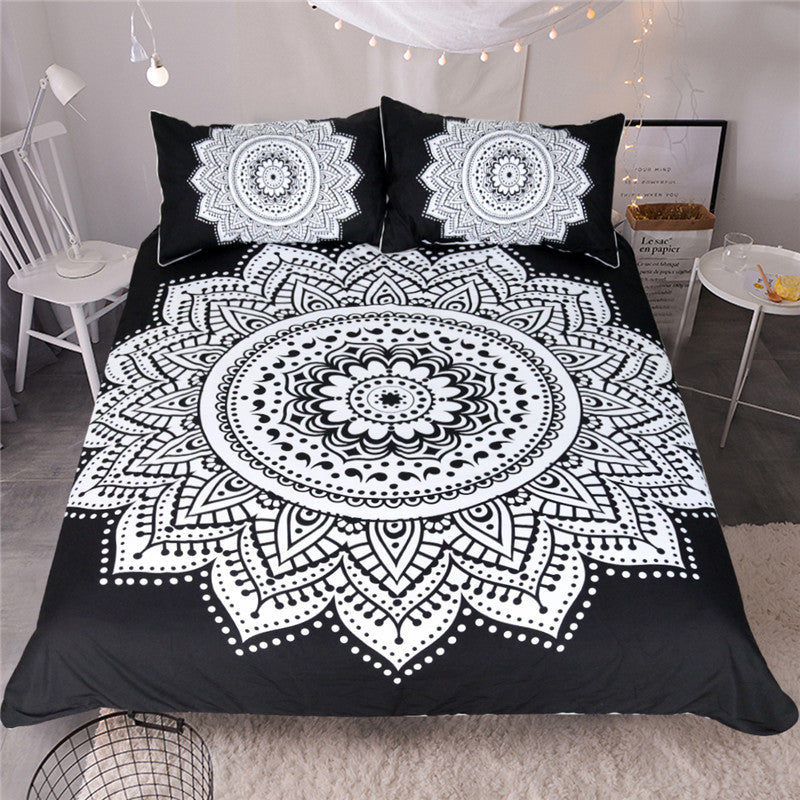 BeddingOutlet Mandala Print Bedding Set Queen Size Floral Duvet Cover Black and White Bohemian Bedclothes Lotus Bed Set