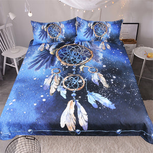 BeddingOutlet Dreamcatcher Bedding Set Queen Size Feathers Blue Printed Duvet Cover Boho Bedclothes 3pcs Bald Eagle Home Textiles