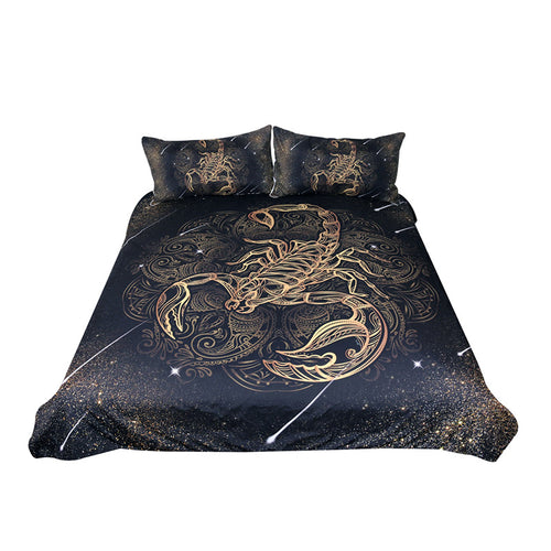 BeddingOutlet Gold Scorpion Bedding Set Queen Meteor Scorpio Duvet Cover Constellation Bed Set Bohemian Print Black Bedclothes