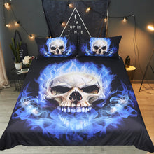 BeddingOutlet Flame Skull Bedding Set King 3D Printed Duvet Cover Blue Fire Bedclothes 3pcs Home Textiles For Boys