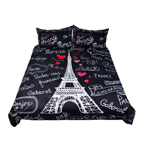 BeddingOutlet Paris Tower Bedding Set Black and White Bed Set Romantic Letters Heart Print Quilt Cover Home Textiles