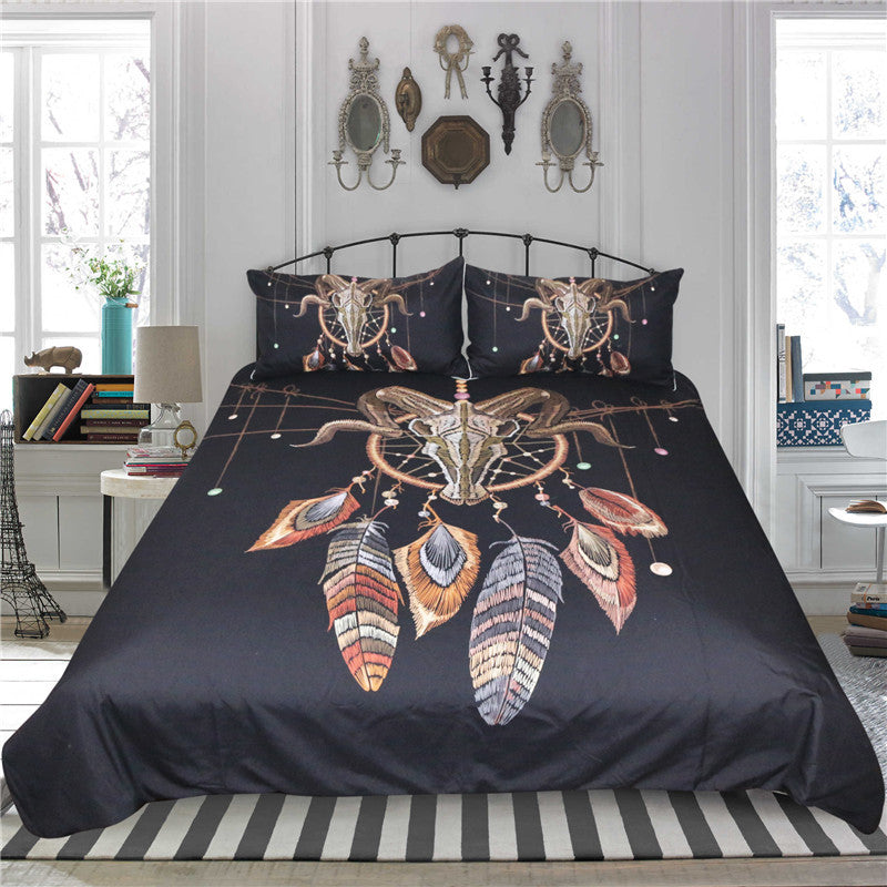 BeddingOutlet Indian Skull Duvet Cover Set 3pcs Feathers Dreamcatcher Bedclothes Black Bedding Set Queen Exotic Home Textiles