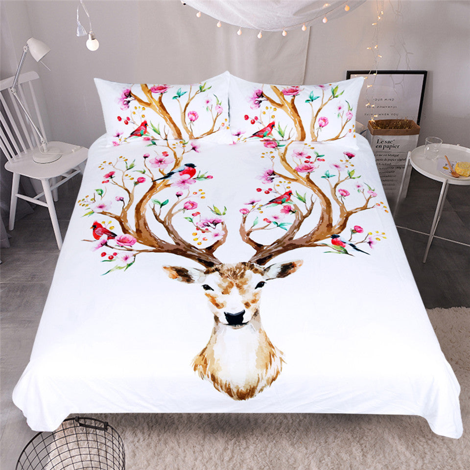 BeddingOutlet Elk Bedding Set Queen Floral Moose Duvet Cover Animal Reindeer Bedspreads for Kids Deer Bedclothes Bed Set 3pcs