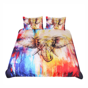 BeddingOutlet Watercolor Elephant Bedding Set Colorful Duvet Cover Set  Boho Home Textiles Queen Size Floral Bedclothes