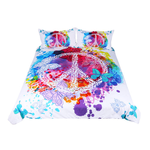 BeddingOutlet Watercolor Butterfly Bedding Set Colorful Quilt Cover With Pillowcases Peace Design Bed Set 3-Piece