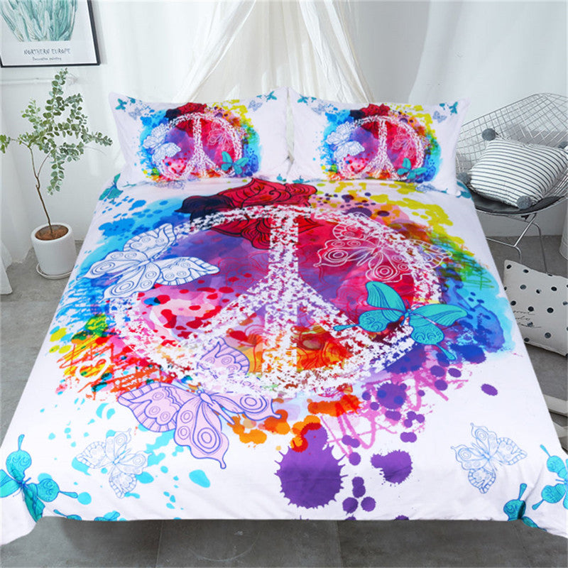 BeddingOutlet Watercolor Butterfly Bedding Set Colorful Quilt Cover With Pillowcases Peace Design Bed Set 3-Piece