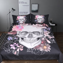 BeddingOutlet Sugar Skull and Floral Duvet Cover Set 3pcs Soft Bedclothes Flowers Printed Bedding Set Pink And Black Bed Cover