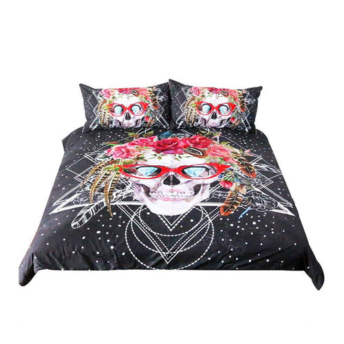 BeddingOutlet Sugar Skull with Glasses Bedding Set Pop Art Duvet Cover Set 3 Pieces Cool Soft Bedclothes For Gift Queen Size