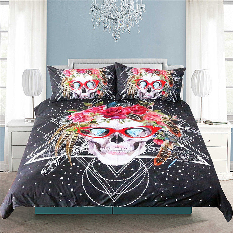 BeddingOutlet Sugar Skull with Glasses Bedding Set Pop Art Duvet Cover Set 3 Pieces Cool Soft Bedclothes For Gift Queen Size