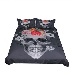 BeddingOutlet Sugar Skull Duvet Cover Set 3pcs White and Black Floral Bedclothes Flowers Bedding Set Queen Fashion Home Textiles