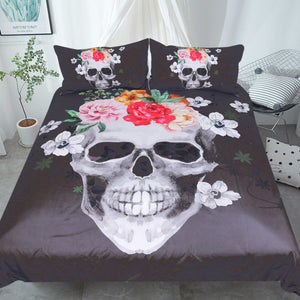 BeddingOutlet Sugar Skull Duvet Cover Set 3pcs White and Black Floral Bedclothes Flowers Bedding Set Queen Fashion Home Textiles