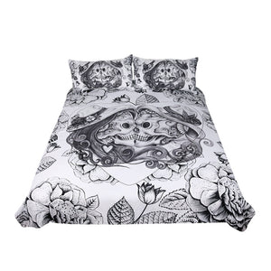 BeddingOutlet Skull Bedding Set King  Duvet Cover 3 Pieces Couples Vintage Bedclothes Floral Double Love Bed Set