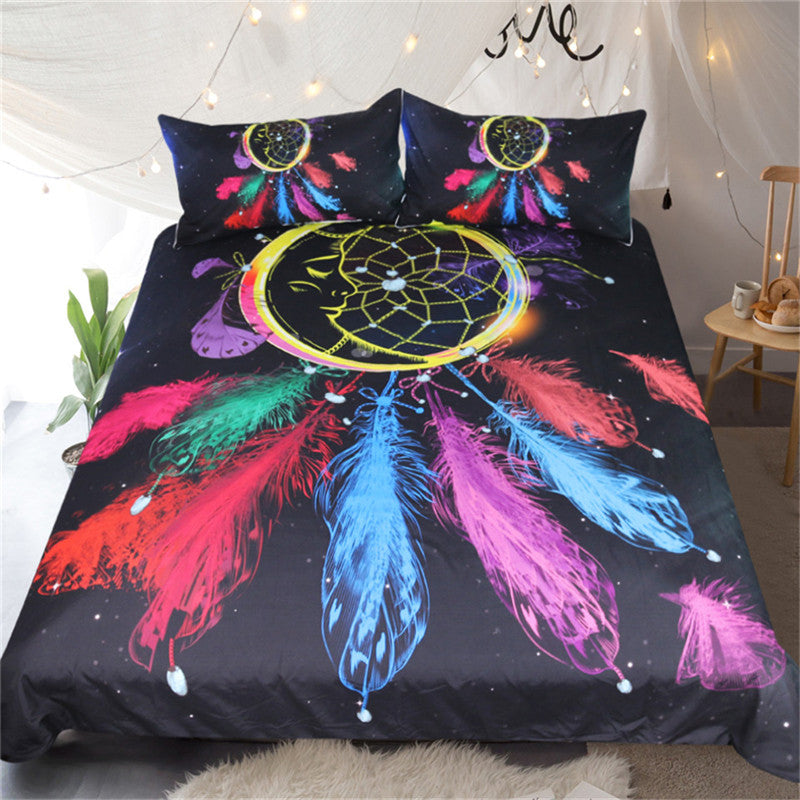 BeddingOutlet Dreamcatcher Bedding Set Queen Colorful Feathers Duvet Cover Night Moon Bedclothes 3pcs Black Bohemian Bed Set