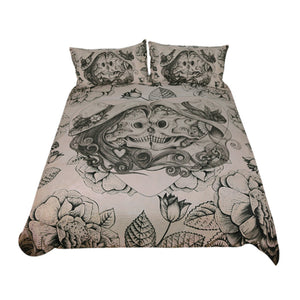 BeddingOutlet Skull Bedding Set King  Duvet Cover 3 Pieces Couples Vintage Bedclothes Floral Double Love Bed Set