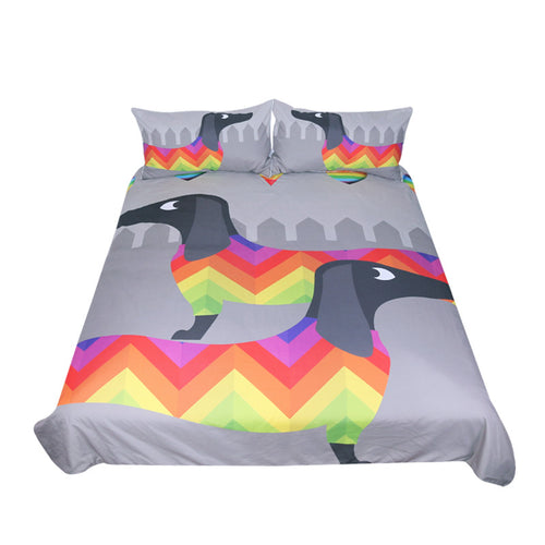 BeddingOutlet Dachshund Sausage Duvet Cover Set Cute Rainbow Puppy Bedding Set Queen Size Bedclothes Kids Cartoon 3 Pcs