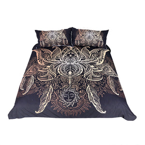 BeddingOutlet Lotus Bedding Set Queen Size Flower Bohemian Duvet Cover Sun Print Boho Bed Set King Black Multi Sizes Bedspreads