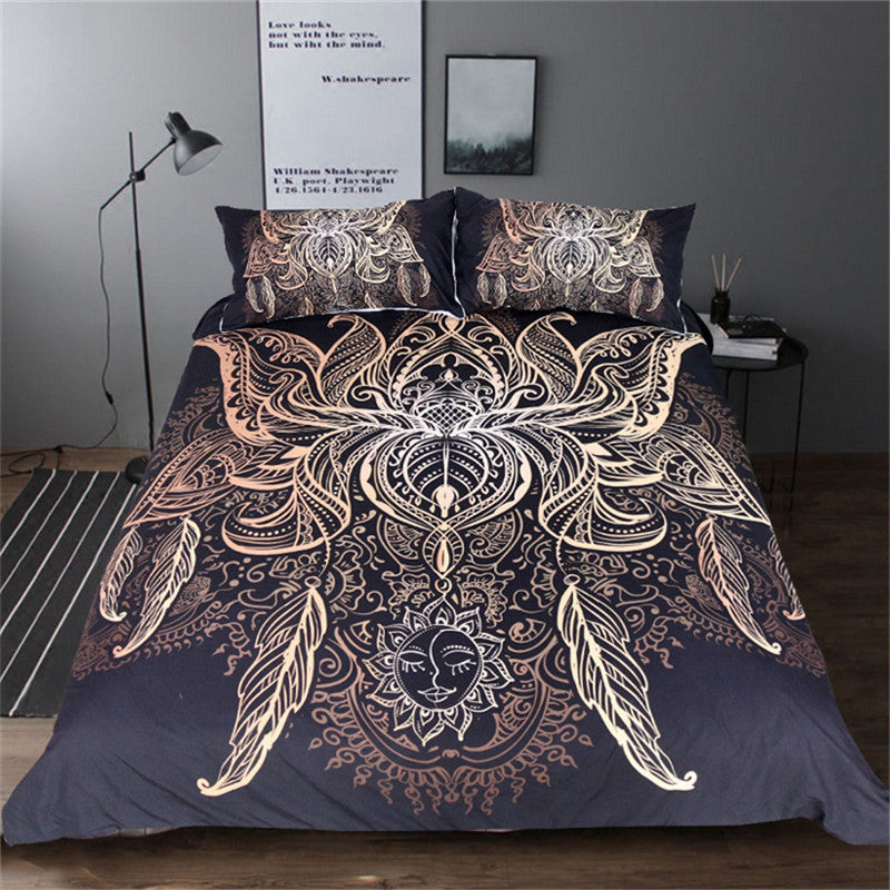 BeddingOutlet Lotus Bedding Set Queen Size Flower Bohemian Duvet Cover Sun Print Boho Bed Set King Black Multi Sizes Bedspreads