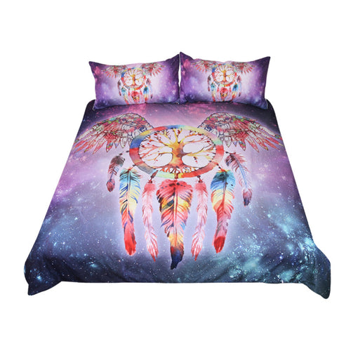 BeddingOutlet Dreamcatcher Bedding Set Colorful Feathers Duvet Cover Boho Life Tree Bedclothes 3pcs Galaxy Nebula Bed Set