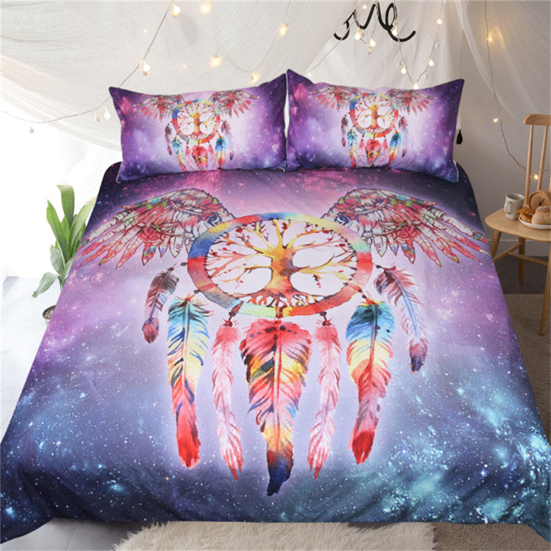 BeddingOutlet Dreamcatcher Bedding Set Colorful Feathers Duvet Cover Boho Life Tree Bedclothes 3pcs Galaxy Nebula Bed Set