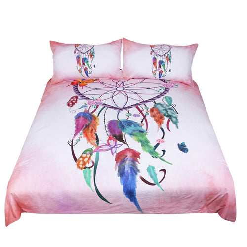 BeddingOutlet Heart Dreamcatcher Bedding Set Pink and Sky Blue Duvet Cover Watercolor Feather Bed Set  Microfiber Bedclothes