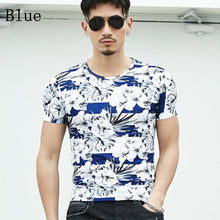 2018 Men T Shirt Print Floral Summer Casual Tee Tops Slim Male Short Sleeve Shirt Slim Plus Large Size Fashion