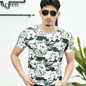 2018 Men T Shirt Print Floral Summer Casual Tee Tops Slim Male Short Sleeve Shirt Slim Plus Large Size Fashion