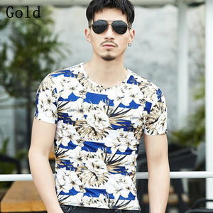 2018 Men T Shirt Print Floral Summer Casual Tee Tops Slim Male Short Sleeve Shirt Slim Plus Large Size Fashion