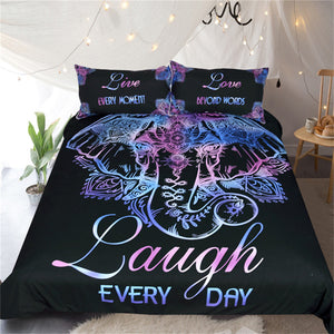 BeddingOutlet Elephant Bedding Set Queen Size Duvet Cover  Lotus Flower Bed Cover Bohemian Floral Bedclothes 3pcs