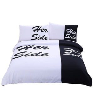 BeddingOutlet Black and White Bedding Set His Side & Her Side Couple Bedclothes  Duvet Cover with Pillow Cover3 Pcs