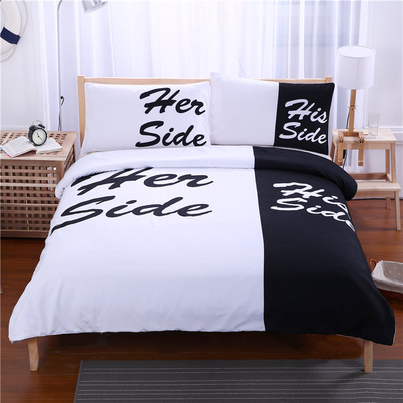 BeddingOutlet Black and White Bedding Set His Side & Her Side Couple Bedclothes  Duvet Cover with Pillow Cover3 Pcs